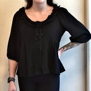 Anthropologie Knitted & Knotted Black Floral Knit Cardigan Sz L